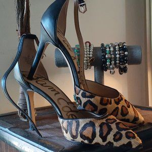 Strappy leopard and black heels, size 10